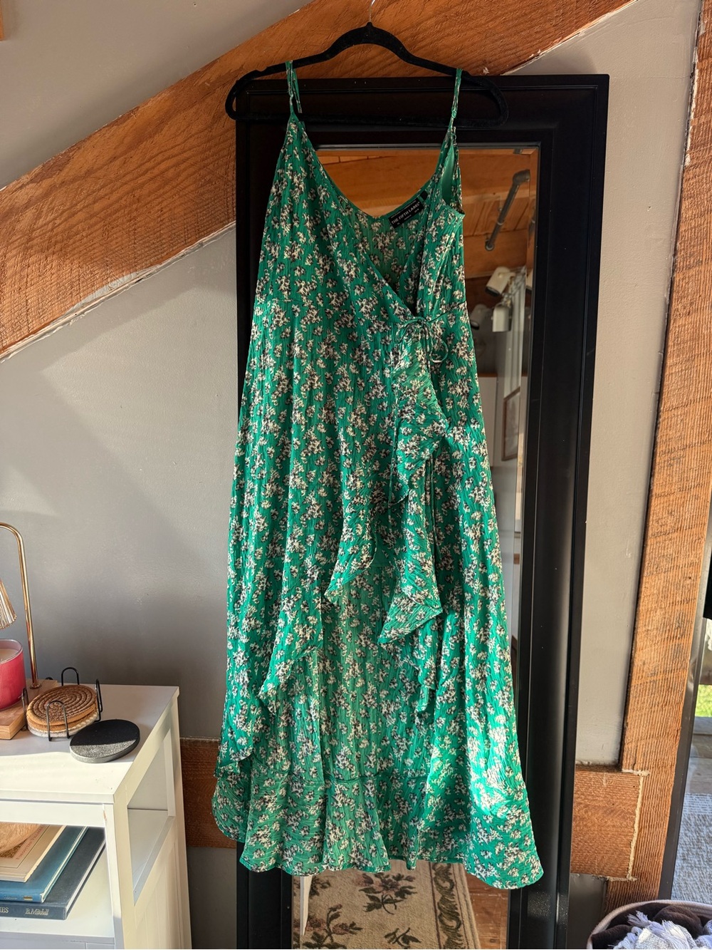 Green Floral Ruffle wrap Dress